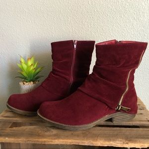 Maroon suede steampunk ankle boots